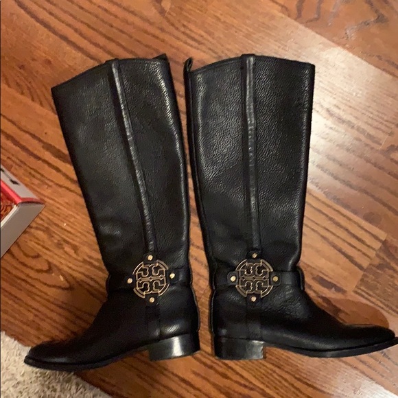 Black Tory Burch Amanda Riding Boots - Picture 1 of 3
